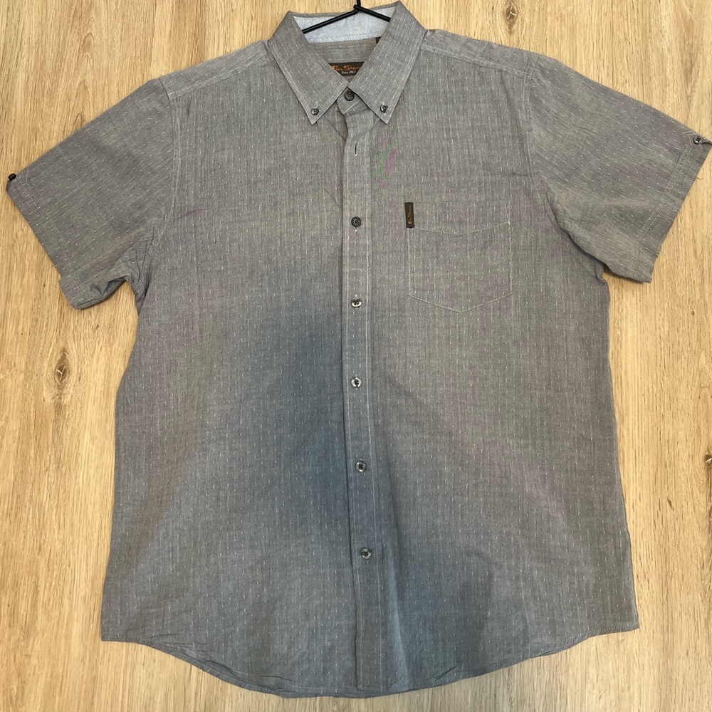 Ben Sherman Short Sleeve Button Down Shirt Gray Textured Cotton Size M